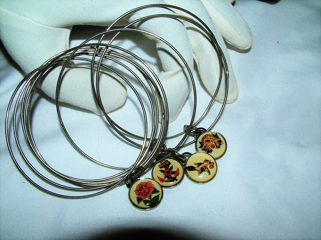 Retired Signed Lucy Lu Vintage Inspired Bangle Charm Bracelet - Etsy
