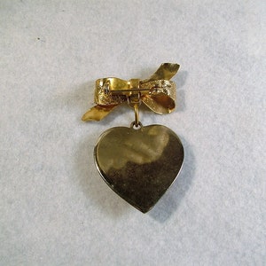 RARE Vintage 1960's Multi Semi Precious Stone Gold Tone Dangle Heart Bow Brooch image 5