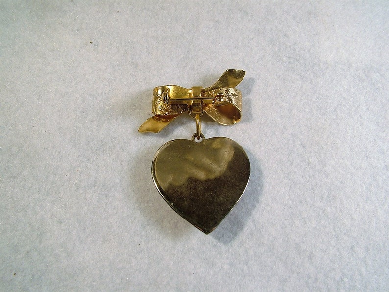 RARE Vintage 1960's Multi Semi Precious Stone Gold Tone Dangle Heart Bow Brooch image 5