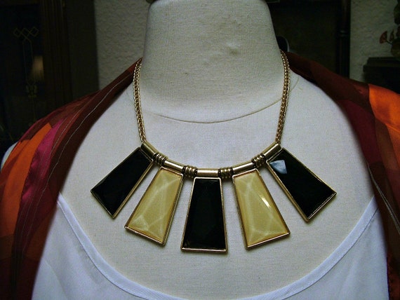 Vintage 1980's Art Deco Iridescent Black Yellow L… - image 5