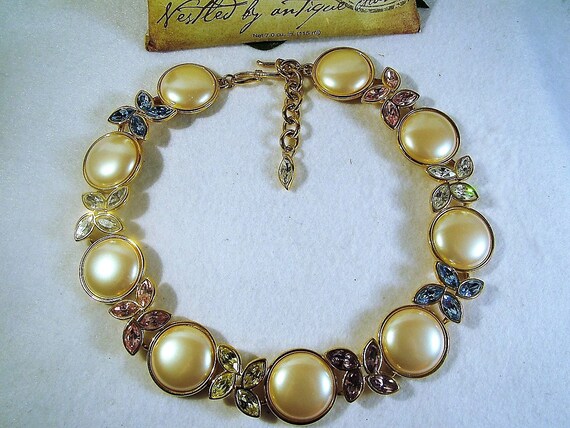 Vintage NWOT 1980's Monet Necklace Cabochon Pearl… - image 5