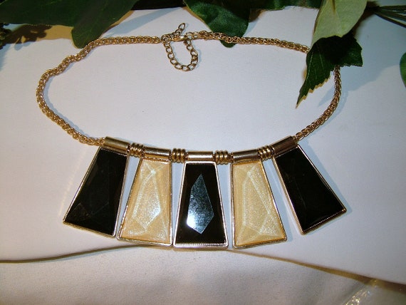 Vintage 1980's Art Deco Iridescent Black Yellow L… - image 4