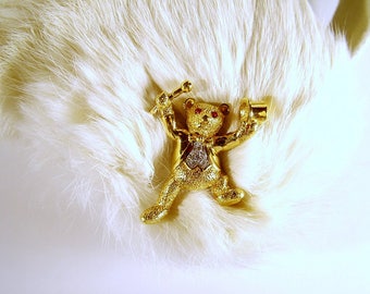 Vintage Attwood & Sawyer Gold Rhinestone Dancing Teddy Bear Cane Hat