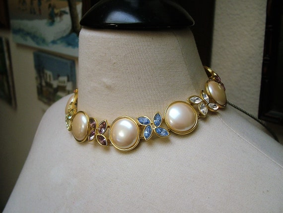 Vintage NWOT 1980's Monet Necklace Cabochon Pearl… - image 3