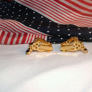 60's Vintage Unsigned Rafaelian Austrian Crystal Gold Plate Flag Clip Earrings image 4