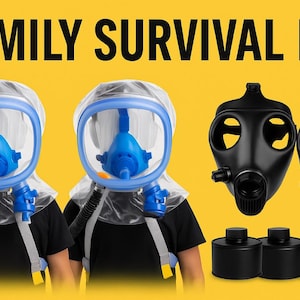 Family survival kit | 2 Quartz gas masks for kids + 2 adult NBC masks + 5 CBRN filters | IDF positive pressure system | 40mm Nato | Israeli