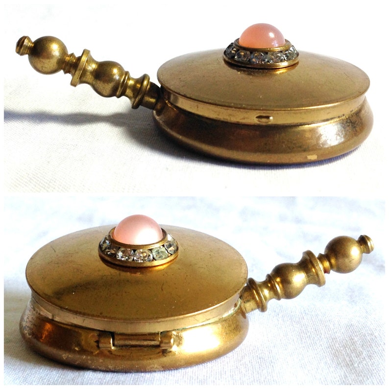 Vintage Brass Purse or Pocket Ashtray with Pink Cabochon and Etsy