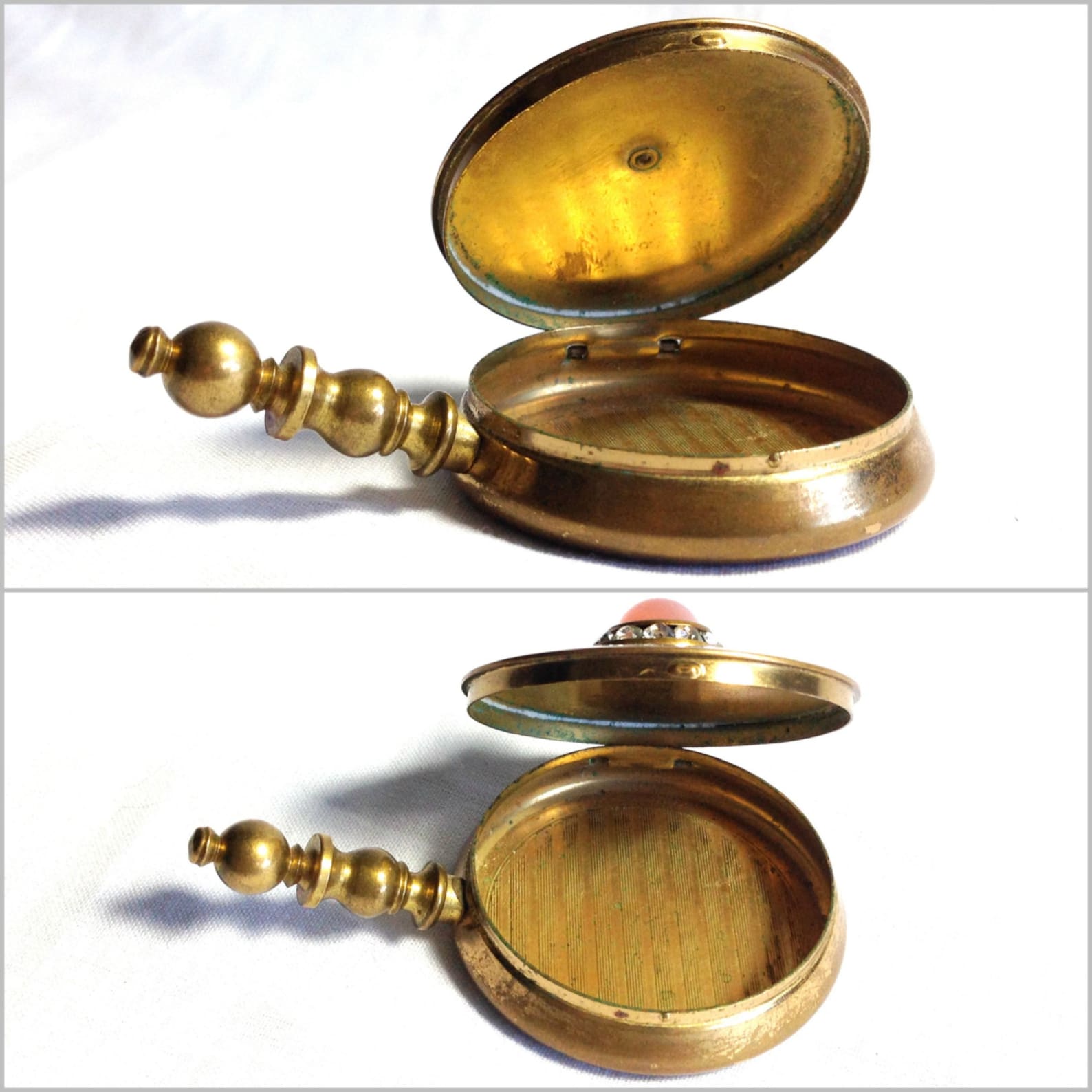 Vintage Brass Purse or Pocket Ashtray with Pink Cabochon and Etsy