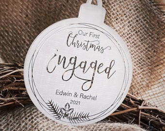 Personalized Engagement Ornament . Our First Christmas Engaged Ornament 2023 . Modern Christmas Ornaments .  Engagement Gift