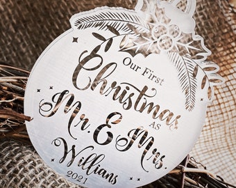 Personalized Our First Christmas Ornament/Modern Christmas Ornaments Mr & Mrs Ornament/Acrylic Ornament/Personalized Gift/2023 Ornaments