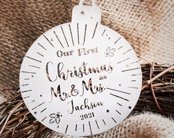 Custom Acrylic Our First Christmas As Mr and Mrs Ornament . Personalized 2023 Christmas Ornaments . First Married Ornament . Gift For Him