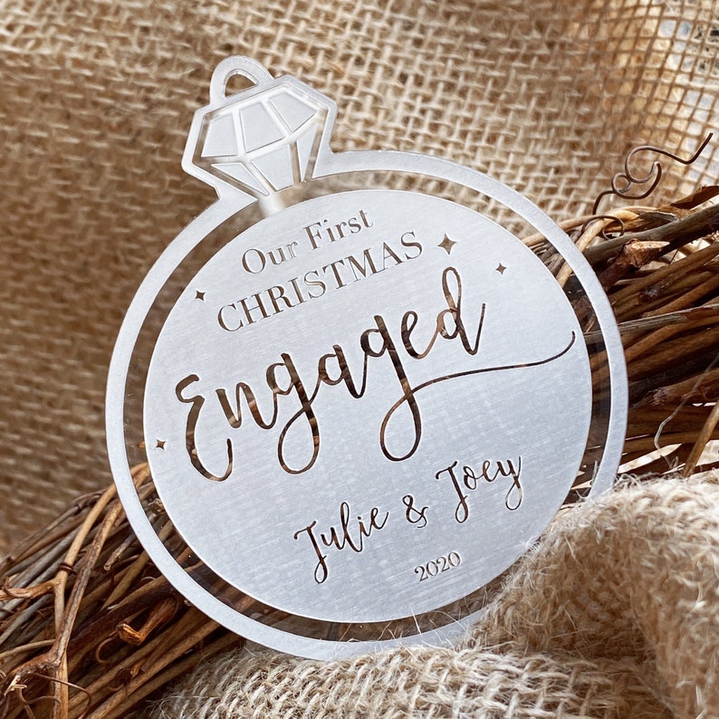 Personalized Our First Christmas Engaged Ornament 2021 . Modern Acrylic Christmas Ornaments . Engagement Ornament . Engagement Gift For Her 