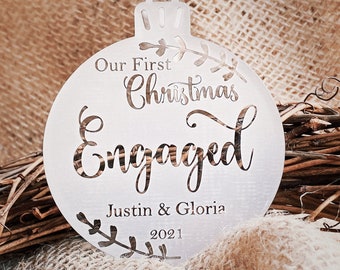 Personalized Our First Christmas Engaged Ornaments . 2023 Modern Christmas Ornaments .  Engagement Ornament .  Engagement Gift