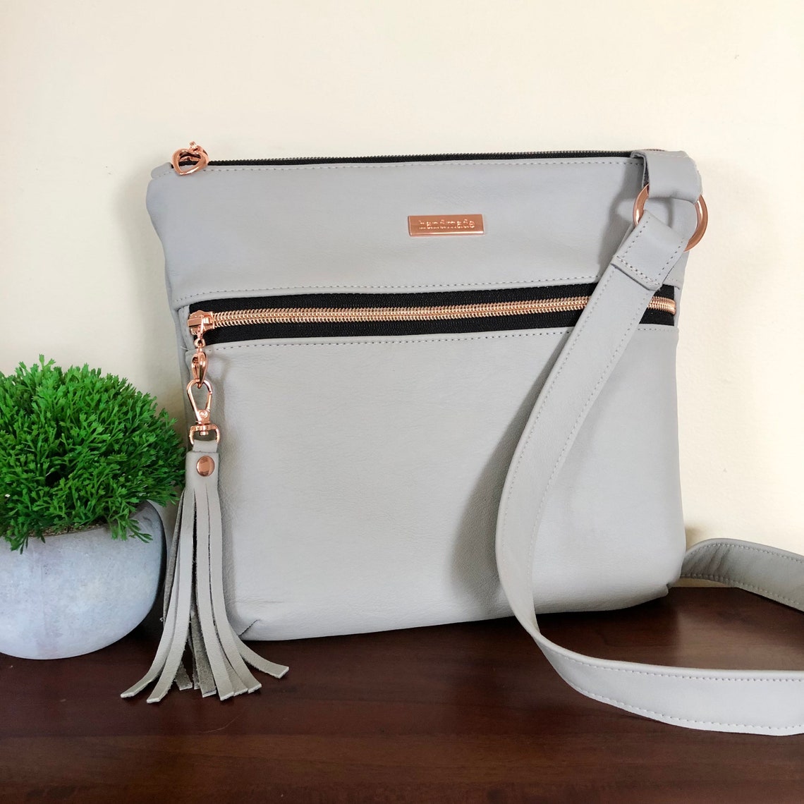 Grey leather cross body bag Crossbody purse Gray leather Etsy