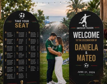 Personalized Soccer Engagement Party Backdrop | Soccer Theme Welcome Sign | World Cup Inspired Engagement Decor | Photo Booth Backgroud