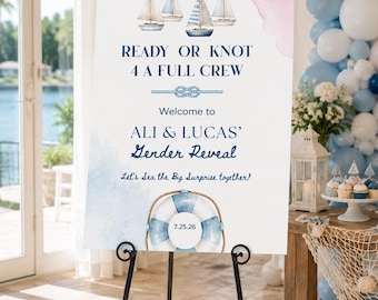 Nautical Gender Reveal Baby Shower Welcome Sign, Gender Reveal Decor