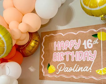 Lemon theme Birthday Party Banner, Any age or wording Custom Vinyl Banner