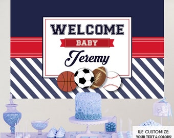 Sports Baby Shower Backdrop, All Star Party Decor (Printed or Digital File)