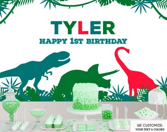 Personalized Dinosaur Birthday Party Backdrop, Custom Name, Vinyl or Fabric (Printed or Printable File)