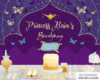 Moroccan Party Backdrop, Purple Teal Gold Party Backdrop, Arabic Princess Party Backdrop, Any Age or Event,Printed Or Printable File
