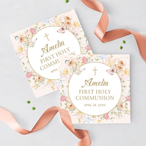 Tarjetas para recuerdos de confirmación o Primera comunión Florales Acuarela personalizadas, Cualquier texto o tipo de evento