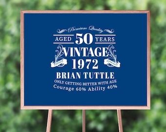 Personalized 50th Birthday Welcome Sign, Vintage Style Printed Sign