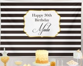30th Birthday Party Backdrop, Black And White Stripes Gold - Birthday Backdrop Any Age Or Event - Printed Or Printable File Bbd0052 Il_170x135