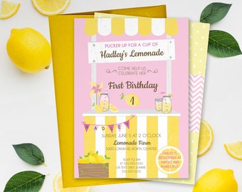 Lemonade First Birthday Invitation Or Any Age Lemonade And Sunshine - Pink Lemonade Party Mason Jar Lemonade Stand Printed Or Printable File