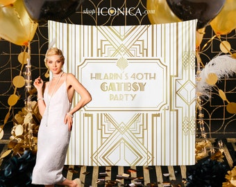 Roaring 20's Party Decor,Personalized Great Gatsby Party Banner,Art Deco Backdrop,Printed or Printable File