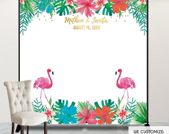 Flamingo Party Backdrop - Tropical Luau Photo Booth Backdrop - Let's Flamingle - Tiki Party Pool Party Printed Or Printable File BAE0007