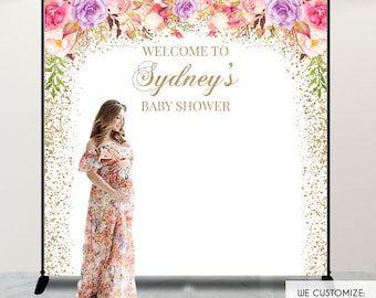 Baby Shower Backdrop, Bohemian Floral Baby Shower Decor, any text, Watercolor Flowers Garden Shower Printed Or Printable File BBS0072