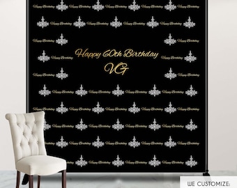 Birthday Photo Booth Backdrop Personalized,60th Birthday Backdrop,Step And Repeat Backdrop,Any age Printed Or Printable, BBD0010