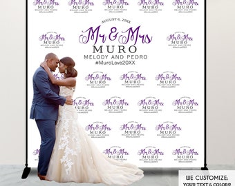 Custom Wedding Photo Booth Backdrop, Step and Repeat Banner (Printed or Printable)