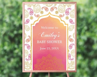Moroccan Welcome Sign ,Arabian Night Decor,Pink and Gold Parsley Decor, any type of event,Personalized Decor, SWBS010
