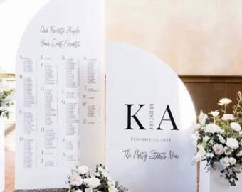 Wedding Seating Chart Sign Arch seating chart, Standing Arched Panel, Entrance Sign Foam Board, Wedding Itinerary Sign Custom text, color