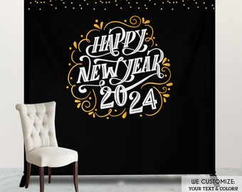 New years eve party decor custom backdrop New Year Eve Backdrop, NYE Party Decorations, Black and Faux Gold backdrop