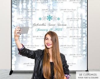 Winter Wonderland Backdrop,Personalized Sweet Sixteen Birthday Photo Booth Backdrop,Winter Wedding,Step and Repeat,Printed-Printable BBD0017