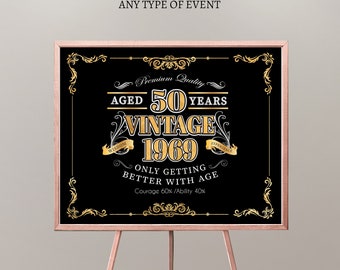 Personalized 50th Birthday Welcome Sign, Vintage Decor