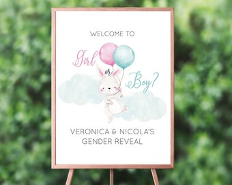 Baby Shower Bunny Gender Reveal Welcome Sign, Bunny Baby Shower Sign, Gender Reveal Welcome Sign, Elegant Bunny, It's A boy, Personalized