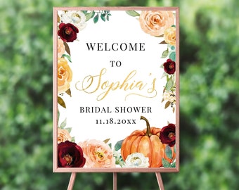 Fall in love Bridal Shower Welcome Sign Personalized Printed Fall leaves Welcome Sign Orange and White Fall Bridal Shower {Amber Collection}