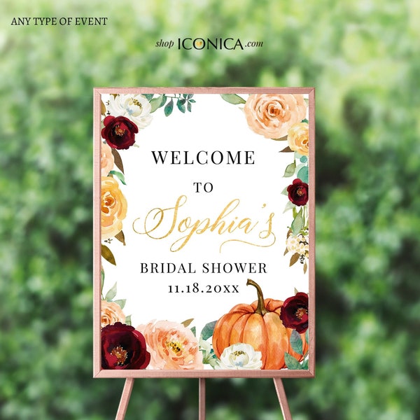 Fall Bridal Shower Welcome Sign, Printed Floral Decor