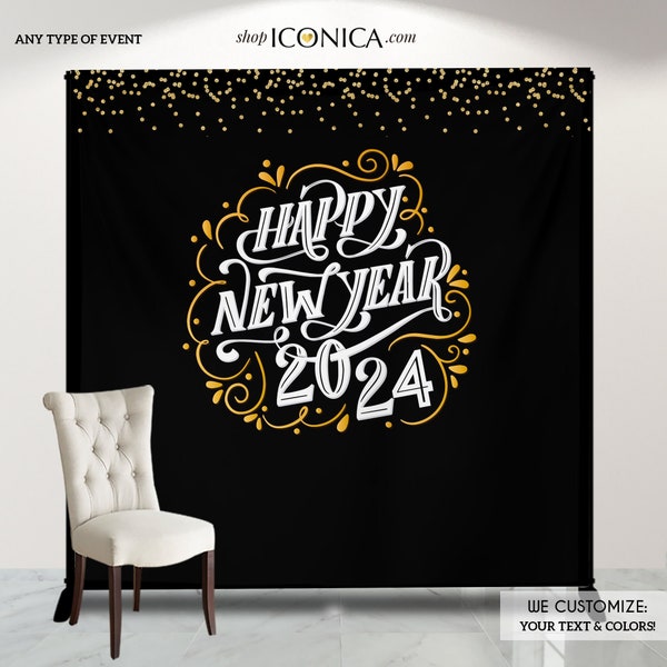 New years eve party decor custom backdrop New Year Eve Backdrop, NYE Party Decorations, Black and Faux Gold backdrop