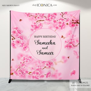 Cherry Blossom Backdrop  Cherry Blossom Background Baby Shower Birthday Banner Bridal Shower Backdrop Personalized any text Photo Backdrop