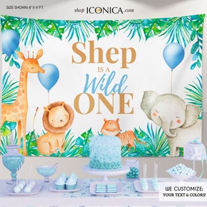 Fondo de safari, fondo de animales de fiesta, pancarta de safari personalizada, fondo de animales de la selva, pancarta de animales de acuarela BBD0160