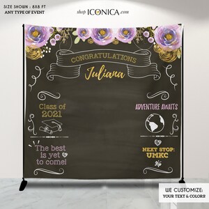 Graduation Party Photo Booth Backdrop, Virtual Graduation, Floral Step and Repeat, Congrats Grad, Banner Printed Or Printable File BGR0007 image 1