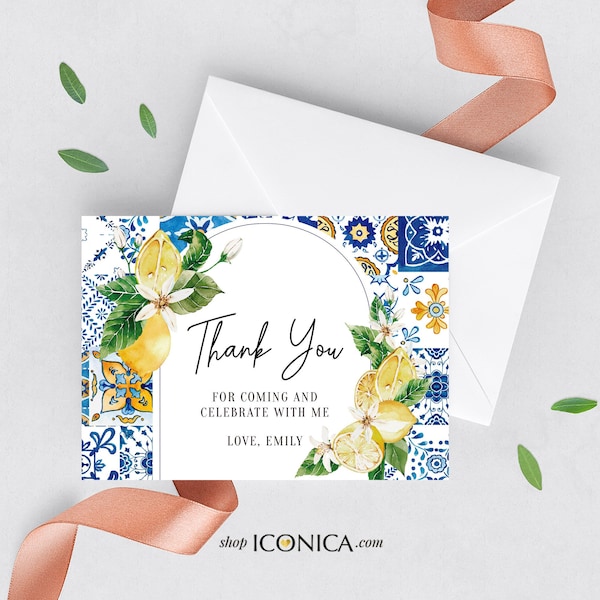 Tuscan Lemon Theme Thank You Cards A2 thick Printed Cards matte paper 120# A2 Folded, White Envelopes included