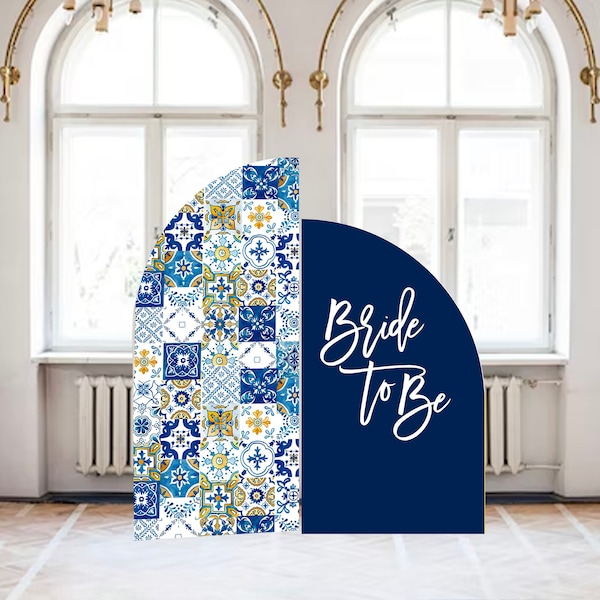 Mediterranean bridal shower Decor, Arch Sign Large Bridal Shower Tuscan Wedding decor Spanish Tiles Arched Panel, Custom text color