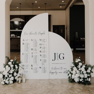 Arch Seating Chart Large Wedding Seating Chart Arched Panel with easel Entrance Sign Foam Board Custom text, color, Light Weight Indoor use