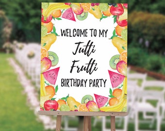 Tutti Frutti Party Welcome Sign, Two-tti Frutti Party Decor, Fruits Party Birthday Sign, Text in any Color,Printed Or Printable File SWBD008