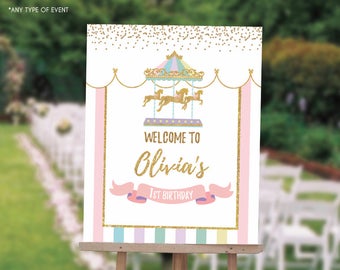 Carousel First Birthday Welcome Sign, Carnival Circus Theme